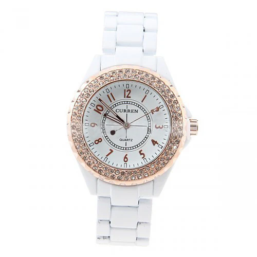 Curren Men's White Stainless Steel Waterproof Watch with Rhinestone Accents (White 4.5cm Dial) - CUR053 - Image 3