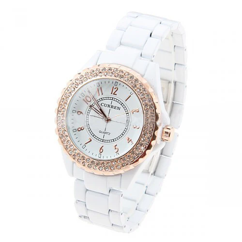 Curren Lovers' White Stainless Steel Waterproof Watch Set with Rhinestone Accents - CUR055 - Image 4