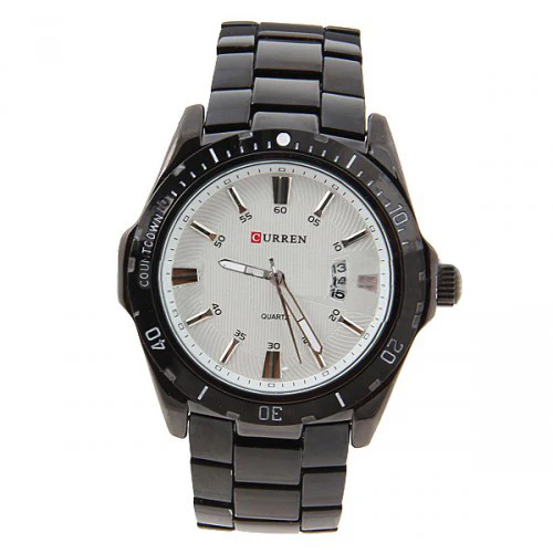 Curren Quartz Men's Black Stainless Steel Waterproof Watch (White 4.4cm Dial) - CUR083 - Image 3