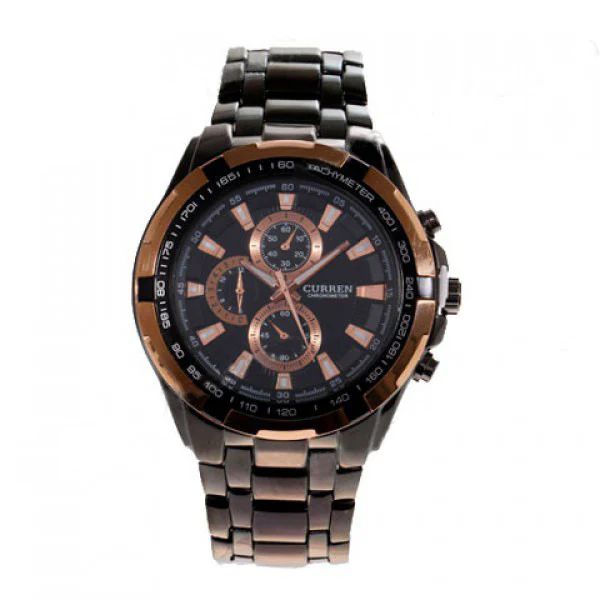 Curren Men's Black Stainless Steel Chronograph with Copper Accents (Black 5cm Dial) - CUR106 - Image 3