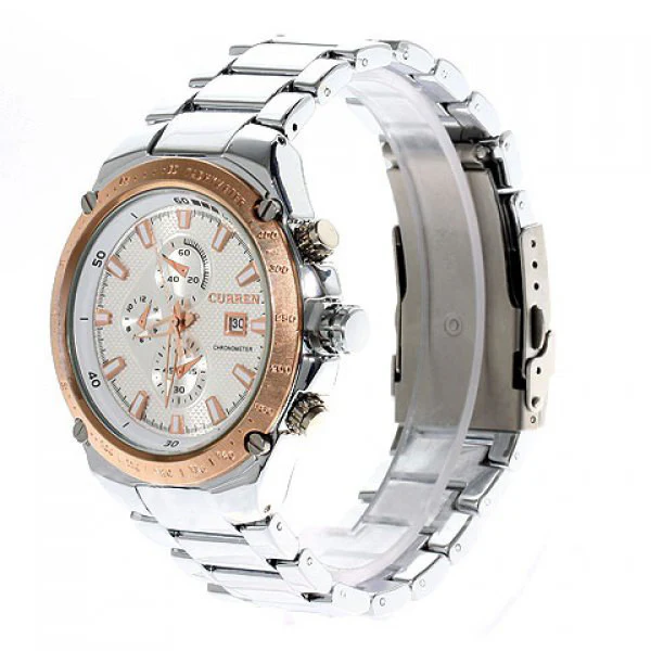 Curren Quartz Men's Stainless Steel Waterproof Chronograph (4.5cm Silver Dial) - CUR112 - Image 4