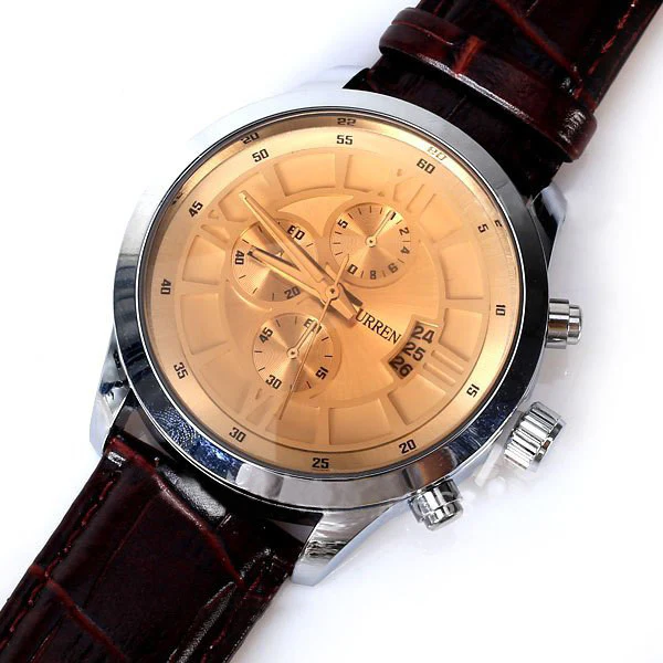 Curren Men's High Fashion Chronograph with Leather Band (Amber 4cm Dial) - CUR113 - Image 4