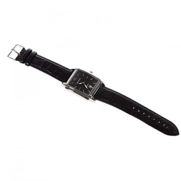 Men's Black Square Curren Leather Watch  (Black 4cm Dial) - 8097 - CUR114 - Image 3