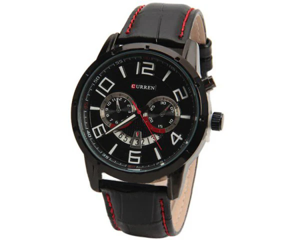Curren Quartz Black Watch with Leather Band (Round 4.7cm Dial) - Unisex - CUR115 - Image 3