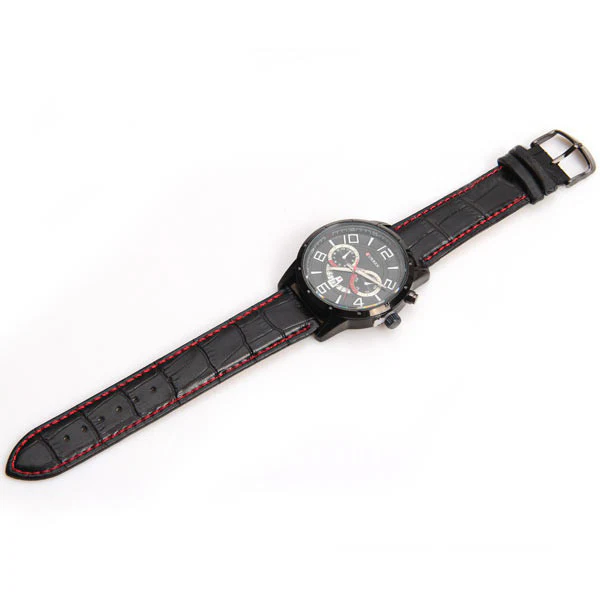 Curren Quartz Black Watch with Leather Band (Round 4.7cm Dial) - Unisex - CUR115 - Image 4