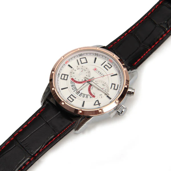 Curren Quartz Unisex Watch with Black Leather Band (White 4.7cm Dial) - CUR117 - Image 5